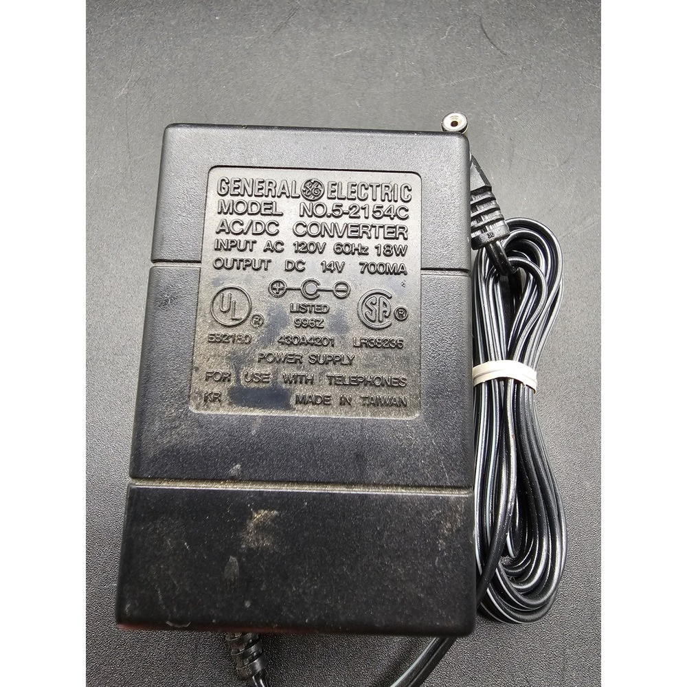 General Electric AC DC Converter Model 5-2154C Power Supply 14V 700mA Black 8